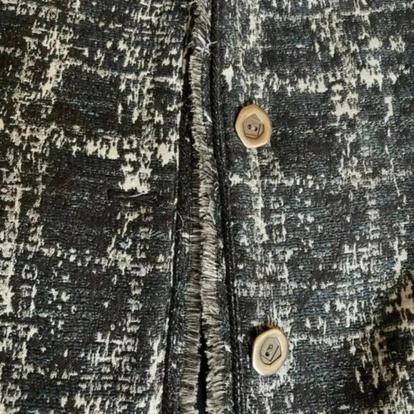 Chicos Y2K Black Blue White Fringed Nubby Textured Tweed Blazer Jacket Size 3 XL - Picture 7 of 12